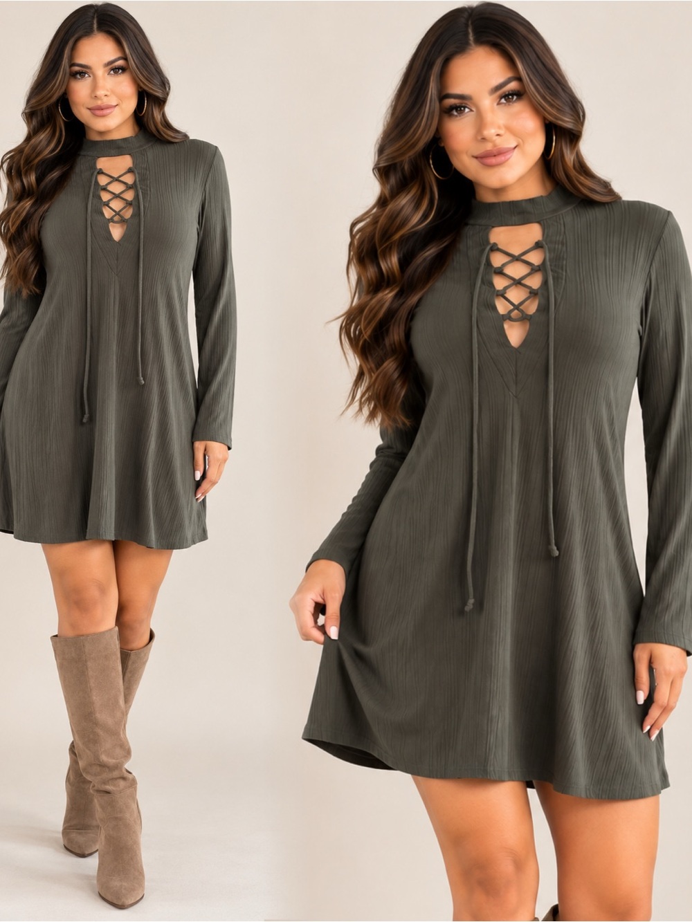 🆕Lace up ribbed dress